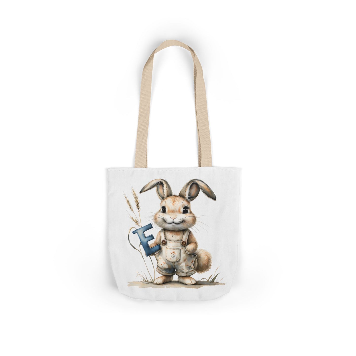 Charming Letter E Bunny Canvas Tote Bag, Easter, Spring, Eco-Friendly Bag, Gift for Animal Lovers, Everyday Use, Shopping