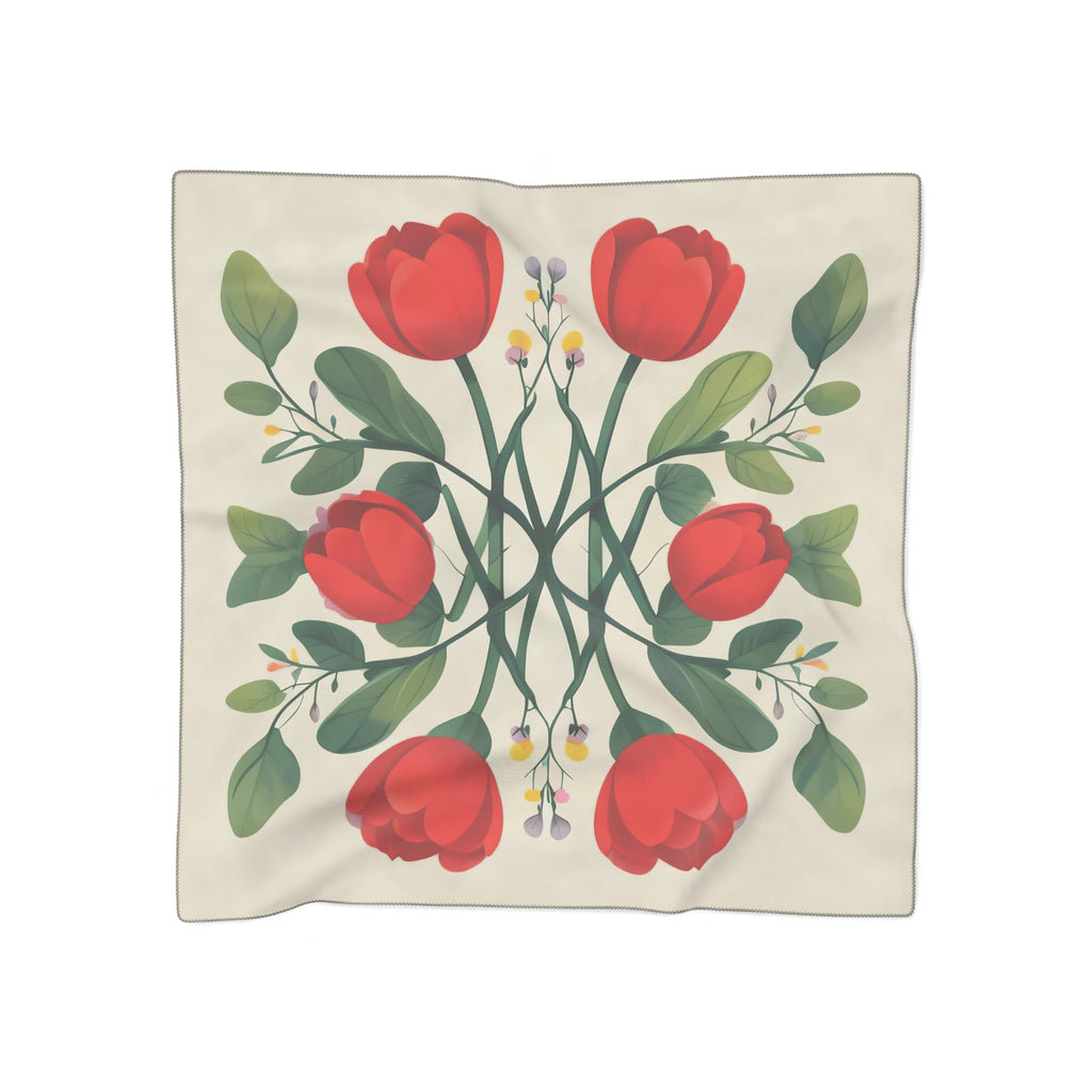 Red Tulips Silk-Look Scarf — Tulips Graphic Print