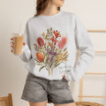 Floral bouquet sweatshirt, ash grey crewneck with colorful botanical bouquet graphic