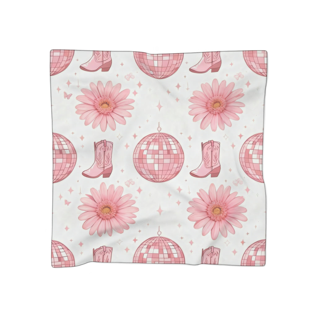 Delicate  Daisies, Cowboy Hats & Boots Silk-Look Scarf — Western Print Poly Scarf
