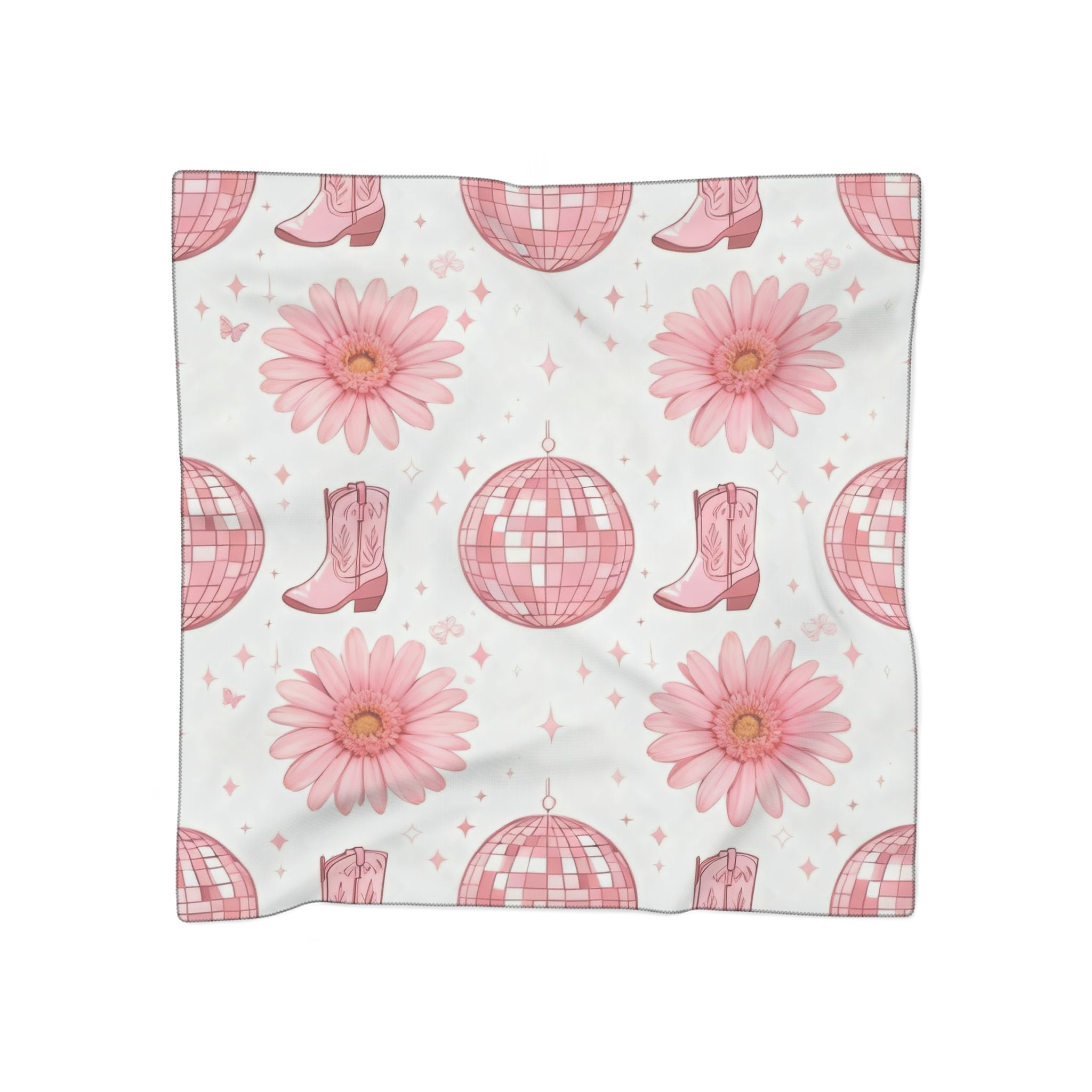 Delicate  Daisies, Cowboy Hats & Boots Silk-Look Scarf — Western Print Poly Scarf