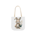 Whimsical Letter W Bunny Canvas Tote Bag with 5-Colour Straps, Cute Farm Animal Bag, Eco-Friendly Shopping Tote, Easter Gift, Kids/Adult Tote