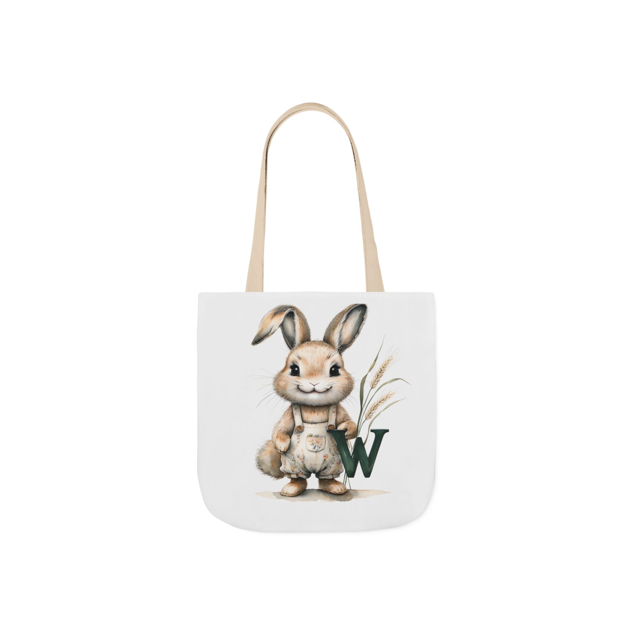 Whimsical Letter W Bunny Canvas Tote Bag with 5-Colour Straps, Cute Farm Animal Bag, Eco-Friendly Shopping Tote, Easter Gift, Kids/Adult Tote