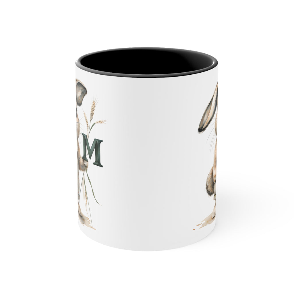 Charming Letter M Bunny Accent Mug, Cute Rabbit Design, Perfect Gift for Animal Lovers, Birthday, Easter, Coffee Lovers, Home Decor