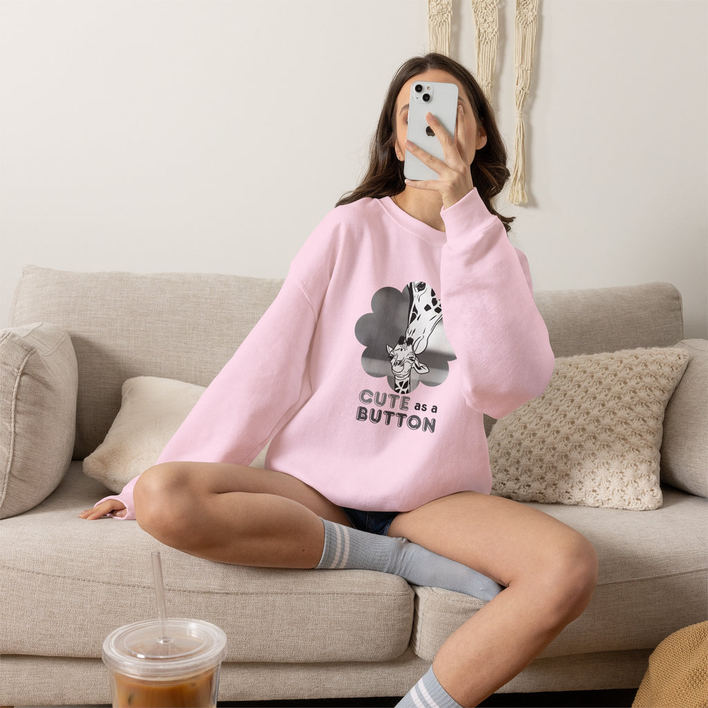 Crewneck Sweatshirt — Cute as a Button Giraffe Graphic