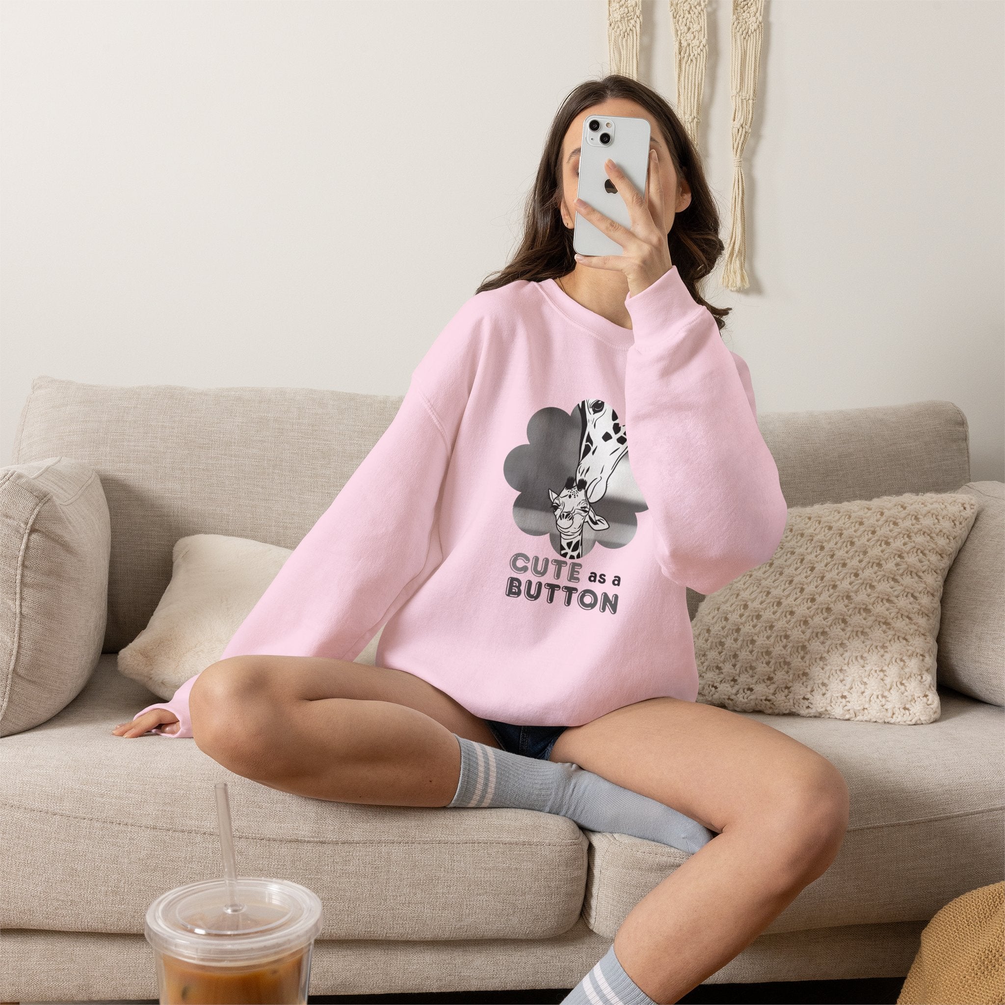 Crewneck Sweatshirt — Cute as a Button Giraffe Graphic