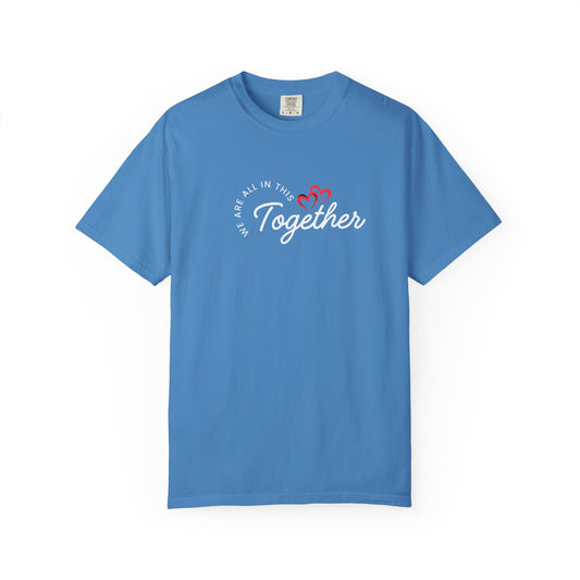 Unisex ONE Together Heart T-Shirt — "We Are All In This Together" Front Text, Australian Flag One Back Design