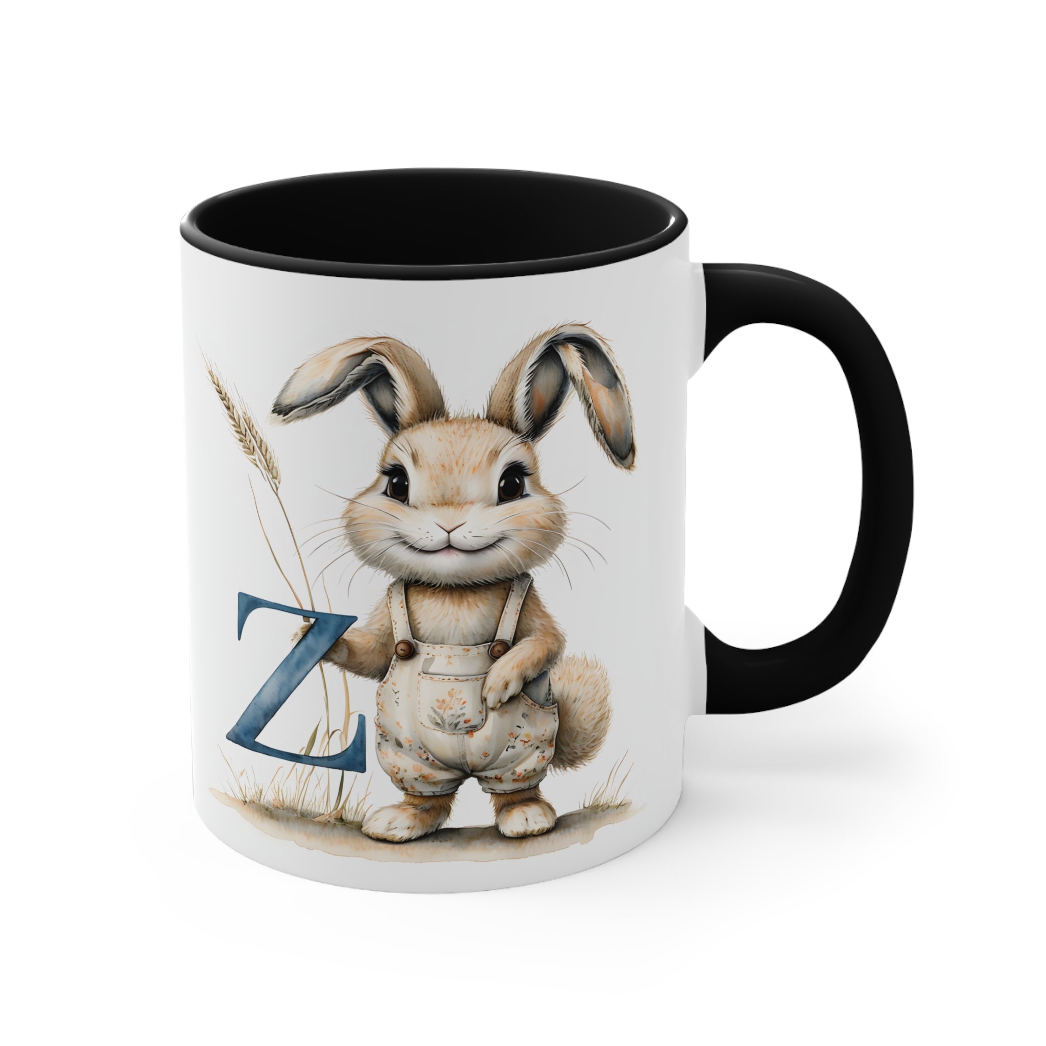Whimsical Letter Z Bunny Accent Mug - Cute Rabbit Design, Perfect for Easter, Gift for Kids, Coffee Lovers, Fun Kitchen Decor