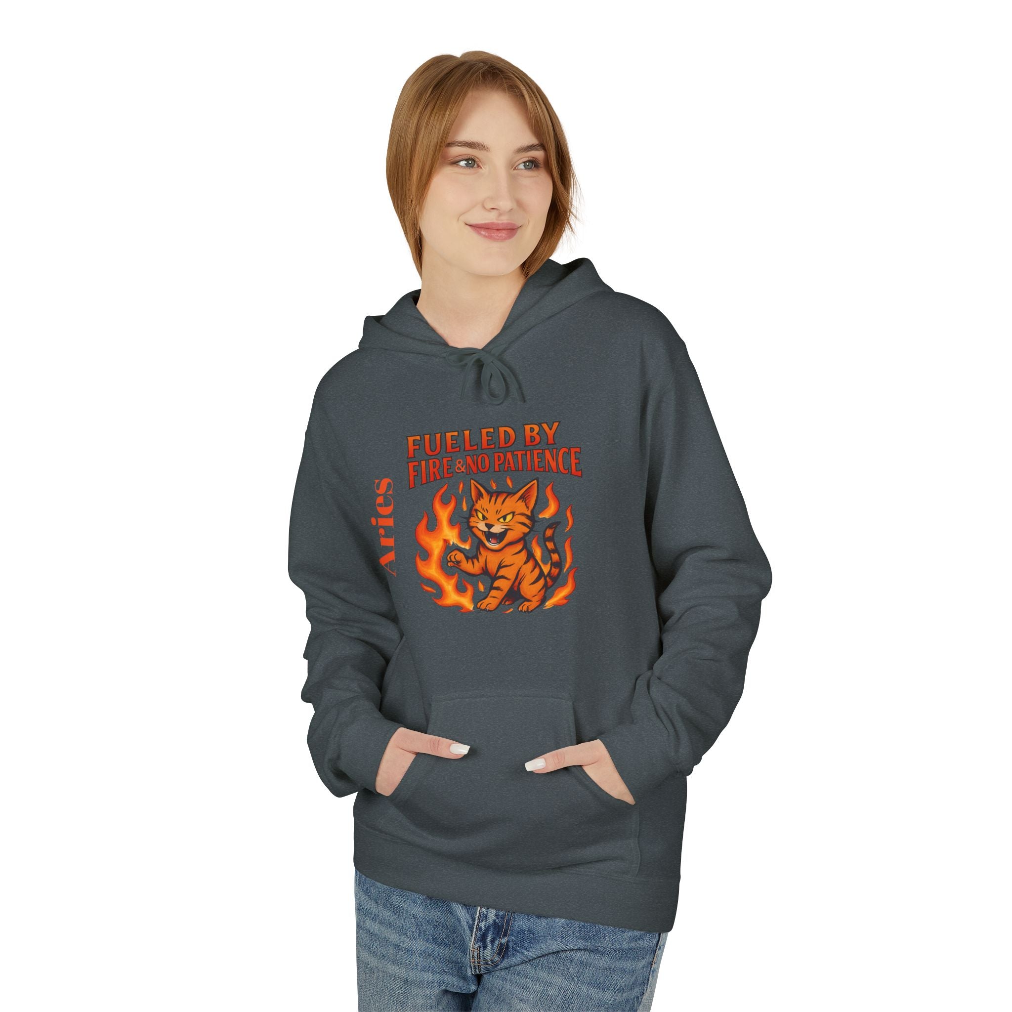 Aries Cat Fire Vibe Hoodie, Astrology Sweatshirt, Custom Zodiac Gift, Unisex Pullover, Birthday Celebration, Astrology Lover Hoodie