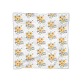 Yellow sunflower floral scarf with 'Bee Kind' text, poly chiffon, folded view