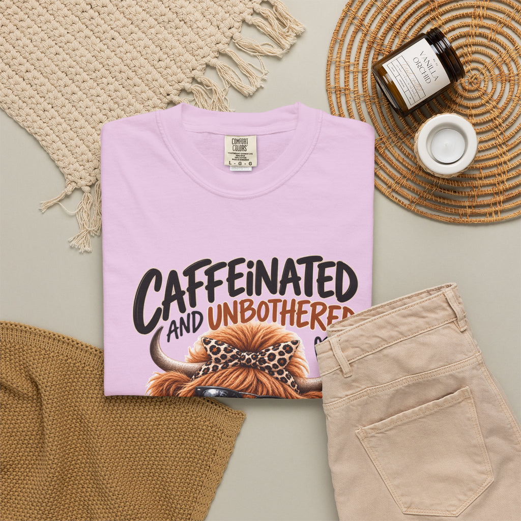 Caffeinated and Unbothered Dog T-Shirt — Cute Coffee Pup Graphic Tee