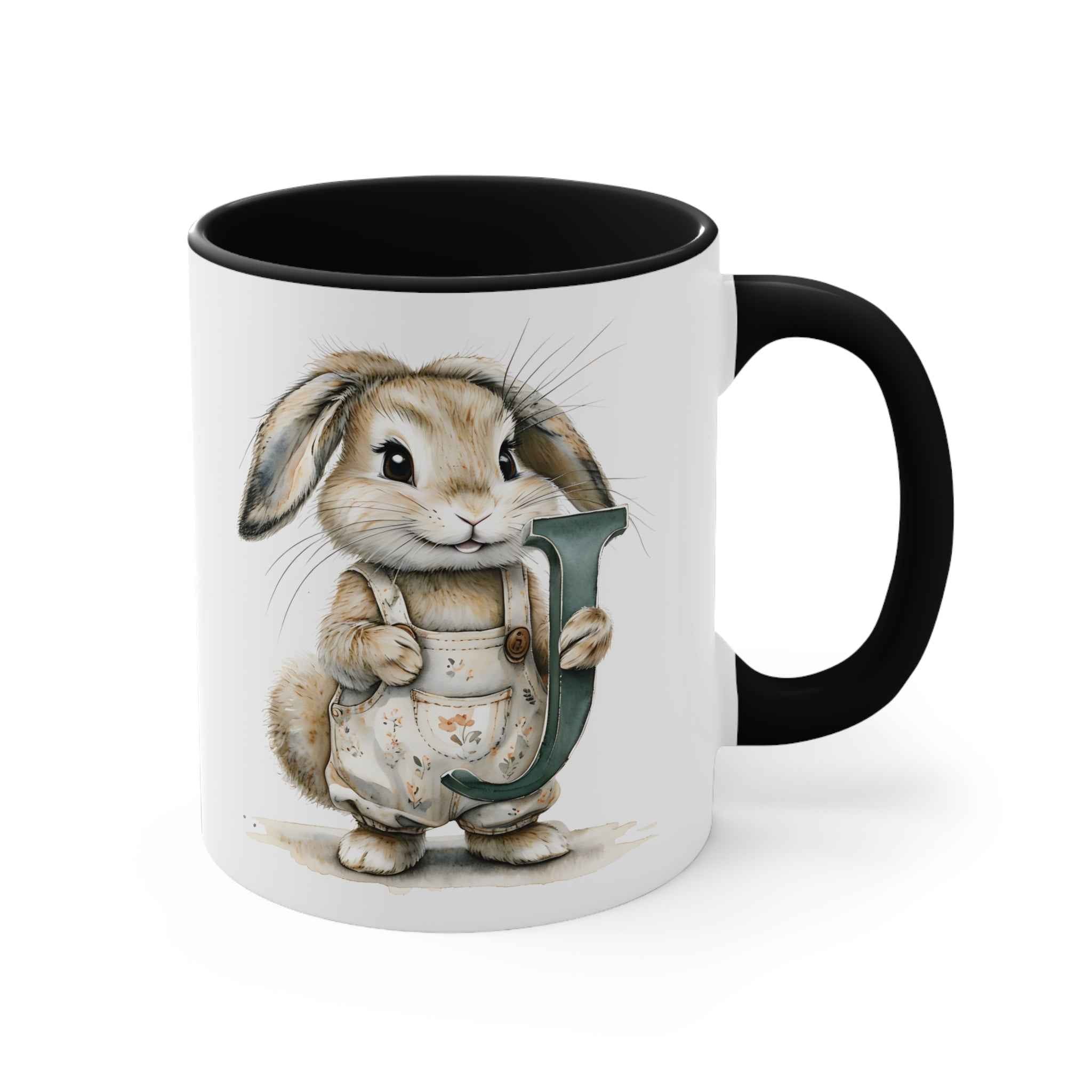 Whimsical Letter J Bunny Accent Mug, Perfect Gift for Easter, Spring, Kids, Tea Lovers, Personalized, Home Decor, Cute Collectible