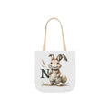 Adorable Letter N Bunny Canvas Tote Bag, Eco-Friendly Shopping Bag, Easter Gift, Cute Animal Tote, Custom Rabbit Bag, Nursery