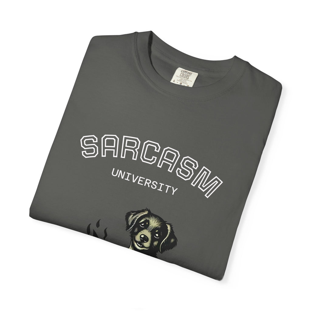 Sarcasm University, Hot Dog Unisex T-Shirt - Perfect for Dog Lovers, Quirky, Cozy Nights, Gifts for Pet Parents, Summer Camp Tee