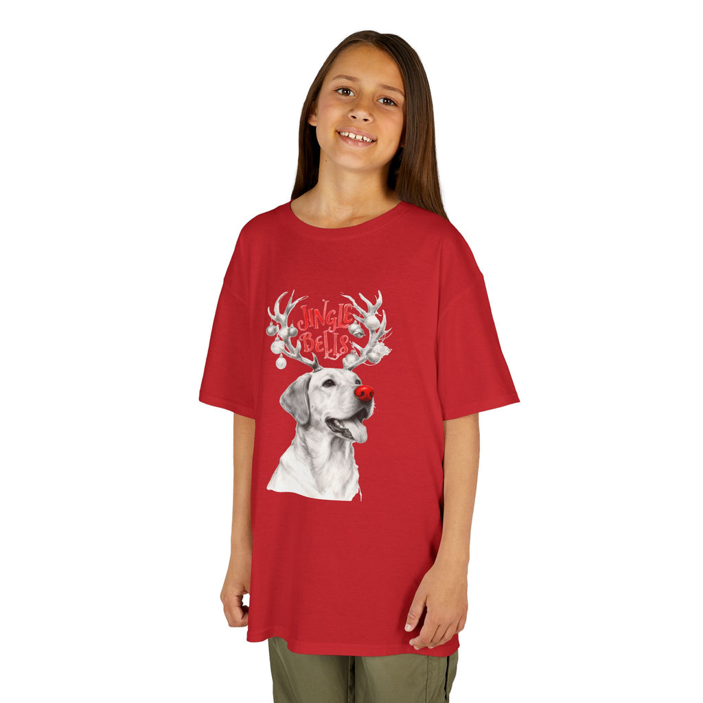 Kids T-Shirt — 'Jingle Bells' Reindeer Dog Christmas Tee