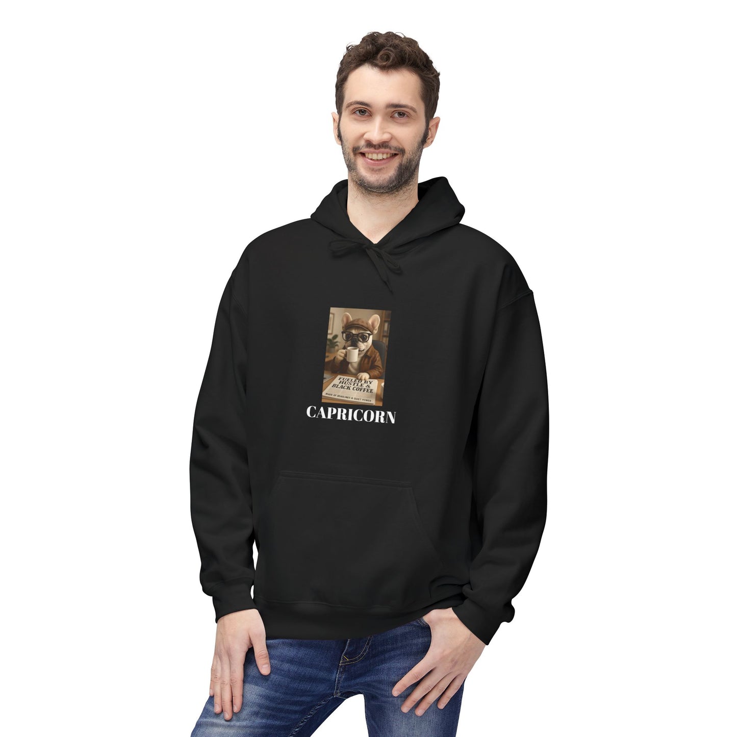 Capricorn Fleece Hoodie Fuelled By Hustle and Black Coffee.