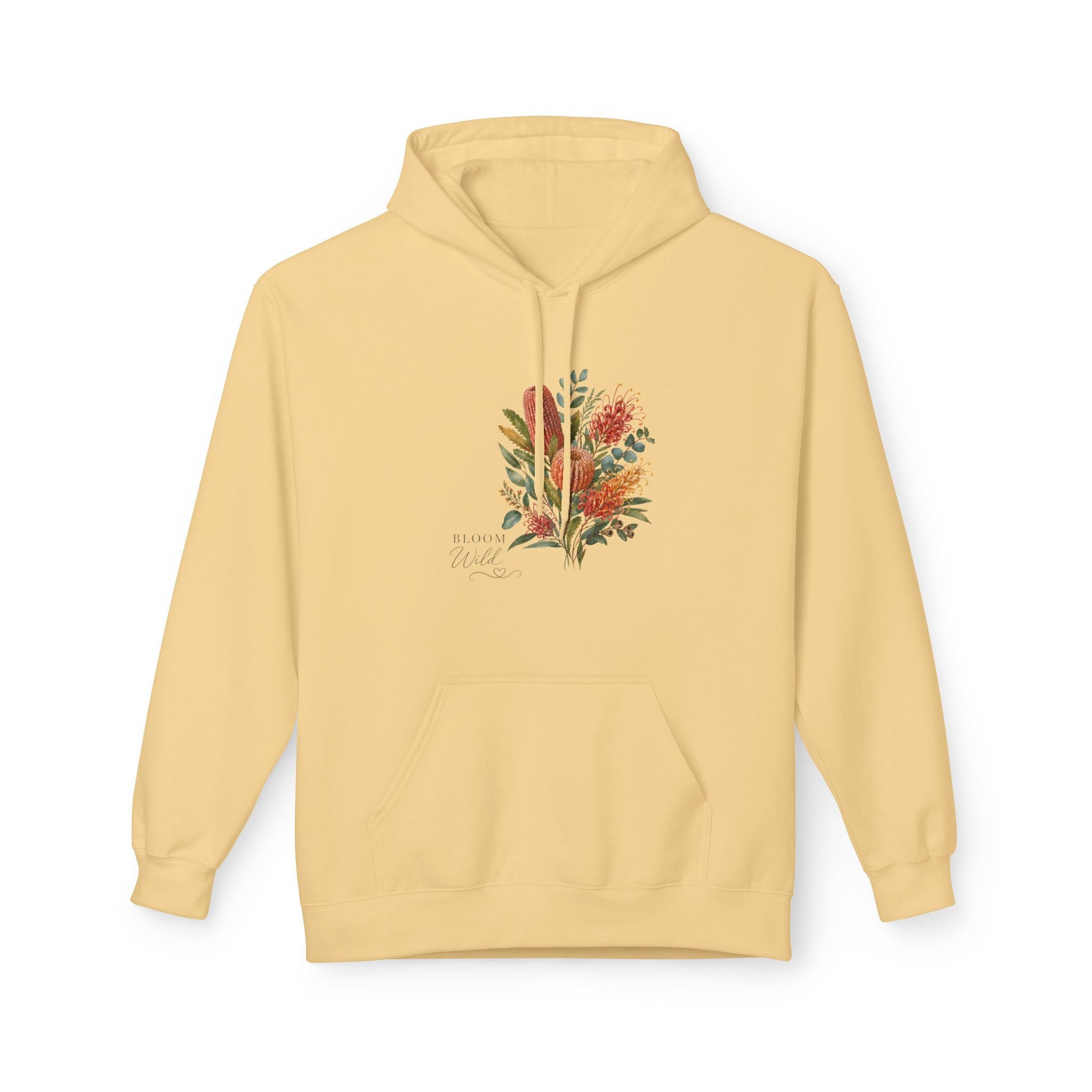 Yellow Haze floral bouquet hoodie with watercolor wildflower graphic on the chest