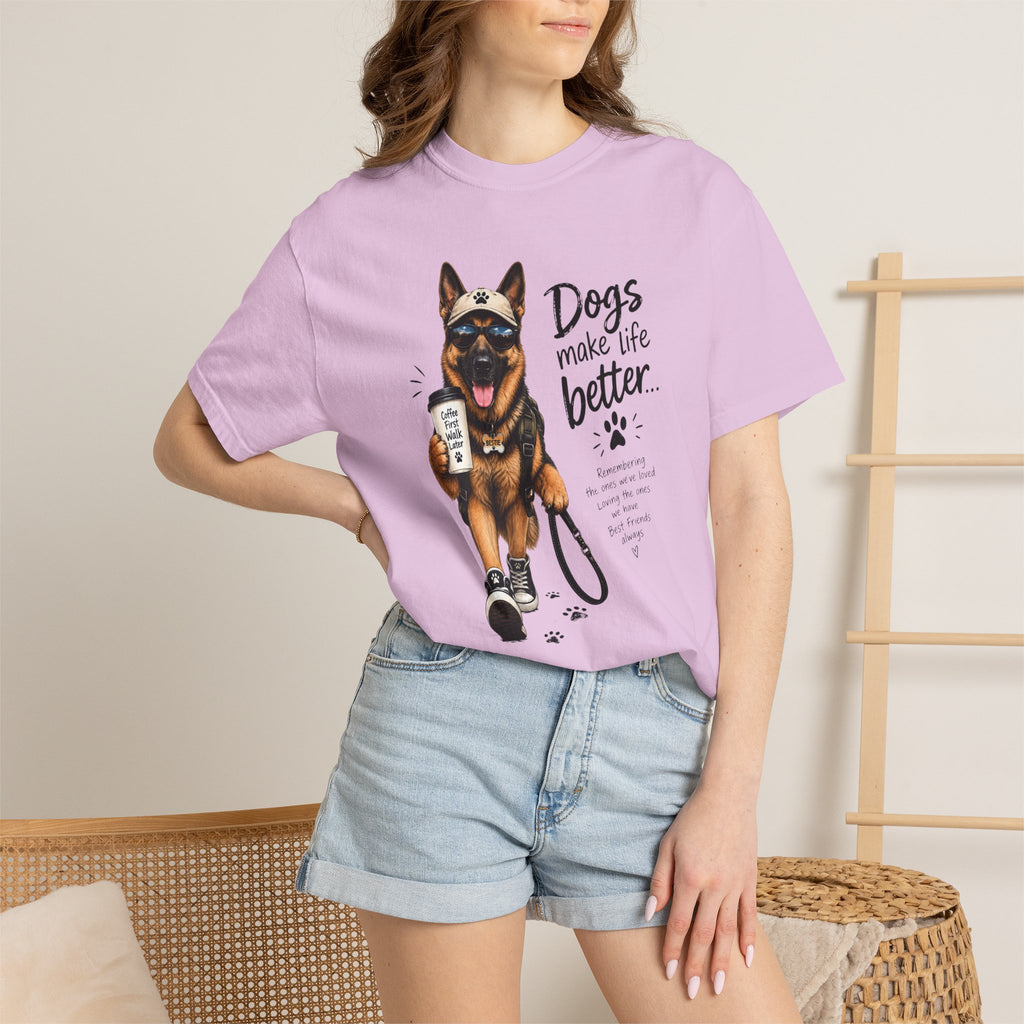 Dog Lovers German Shepherd T‑Shirt — "Dogs Make Life Better" Graphic Tee