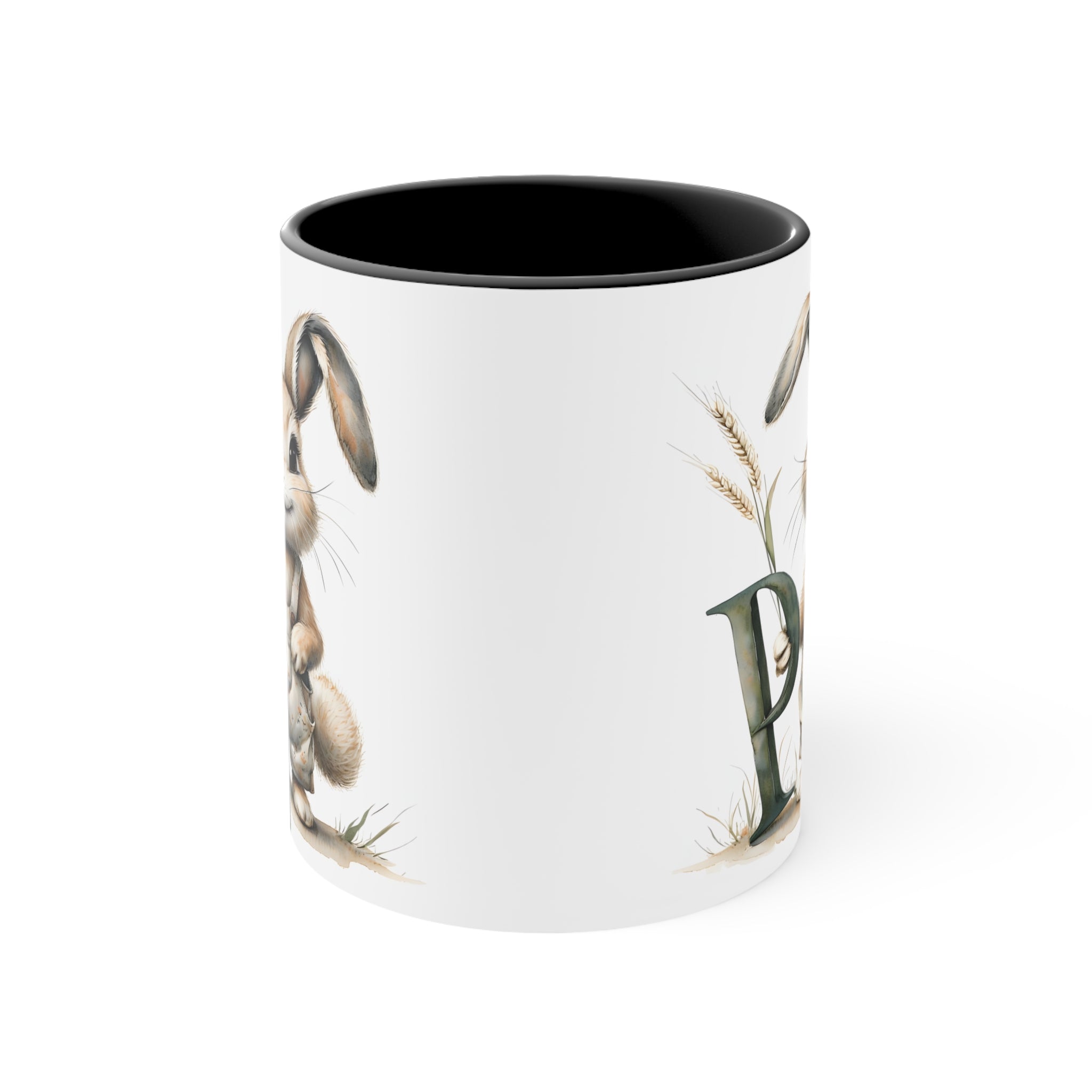 Whimsical Letter P Bunny Accent Mug, Perfect for Easter & Spring Decor, Cute Gift for Rabbit Lovers, Coffee Mug, Tea Cup, Seasonal Drinkware