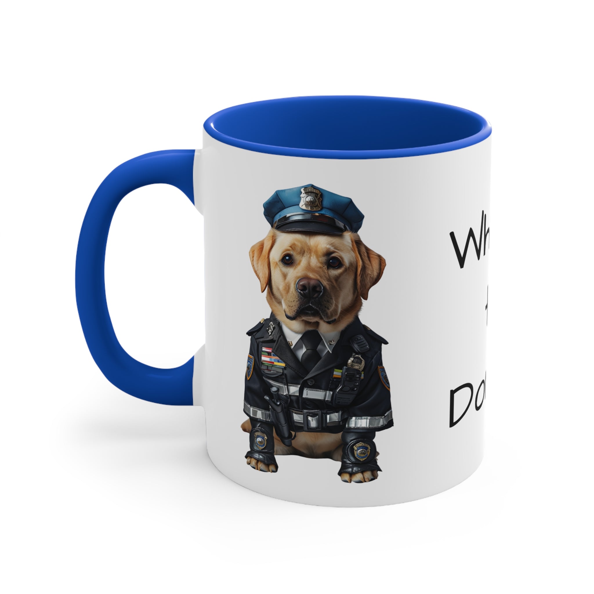 Labrador Retriever in Police Uniform Accent Mug Wheres the Donuts Fun Dog Lover and Police Fan Gift