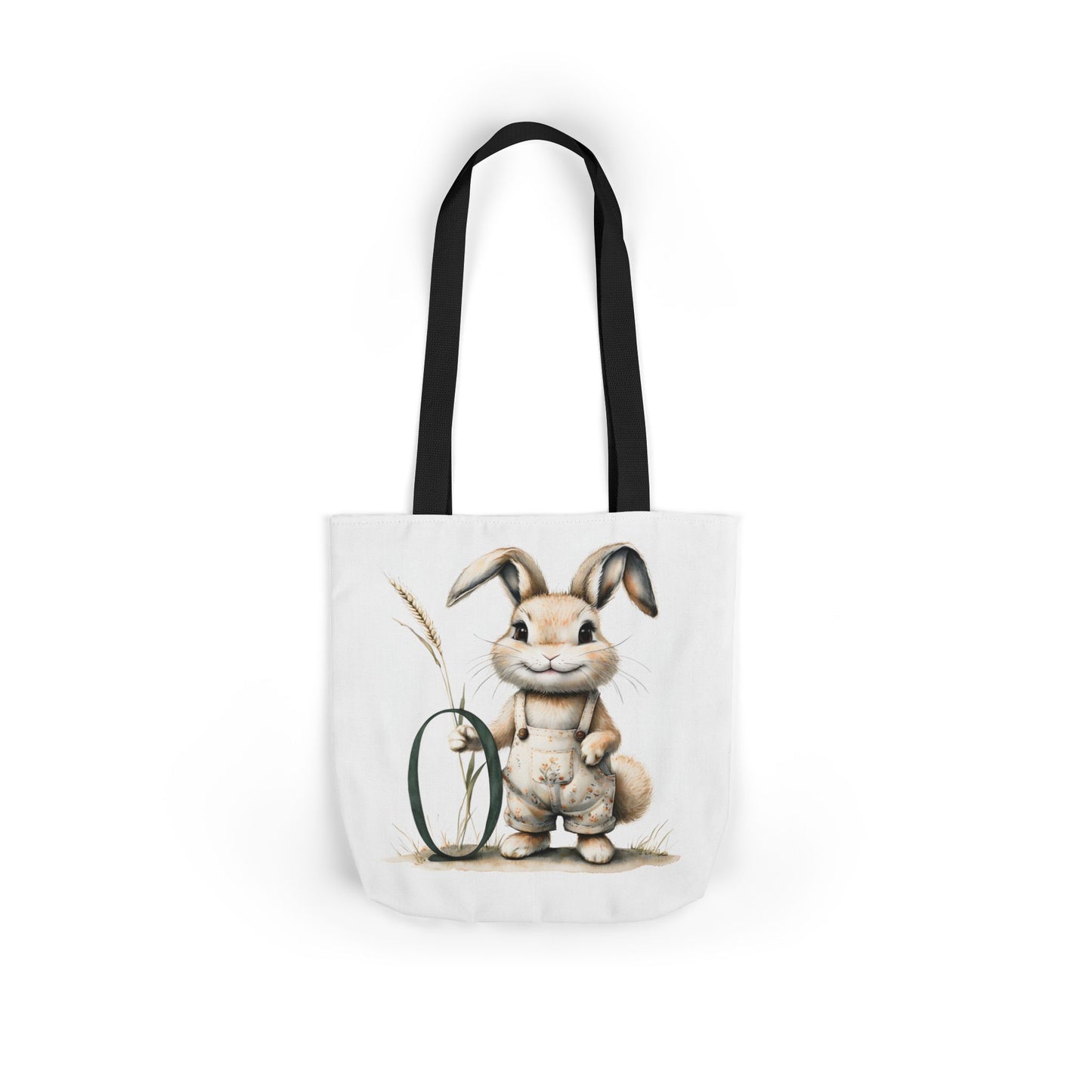 Whimsical Letter O Bunny Canvas Tote Bag, Eco-Friendly Shopping Bag, Easter Gift, Farmhouse Decor, Reusable Grocery Tote
