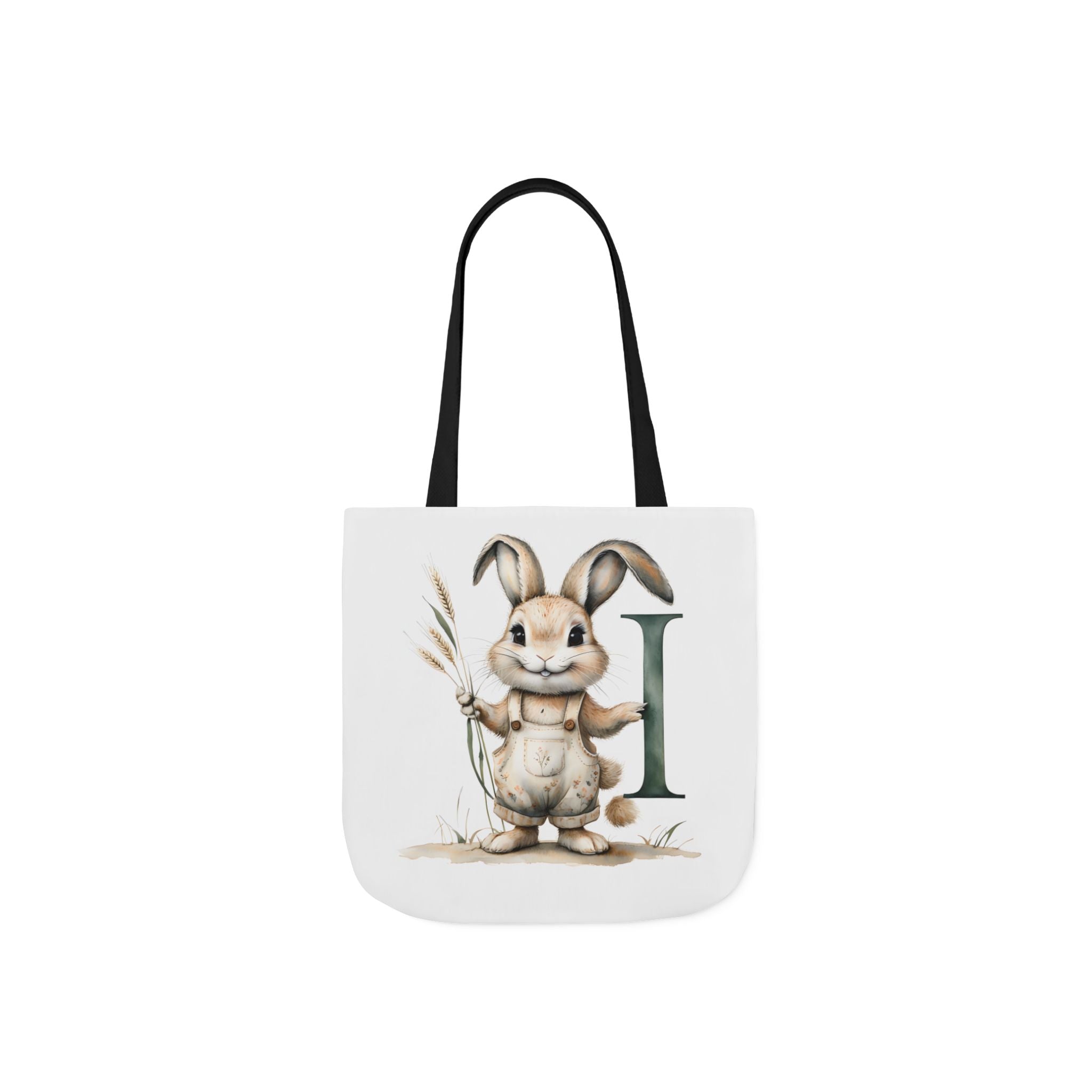 Whimsical Letter I Bunny Canvas Tote Bag, Eco-Friendly Shopping Bag, Spring Gift, Easter Tote, Cute Animal Design, Farmhouse Decor