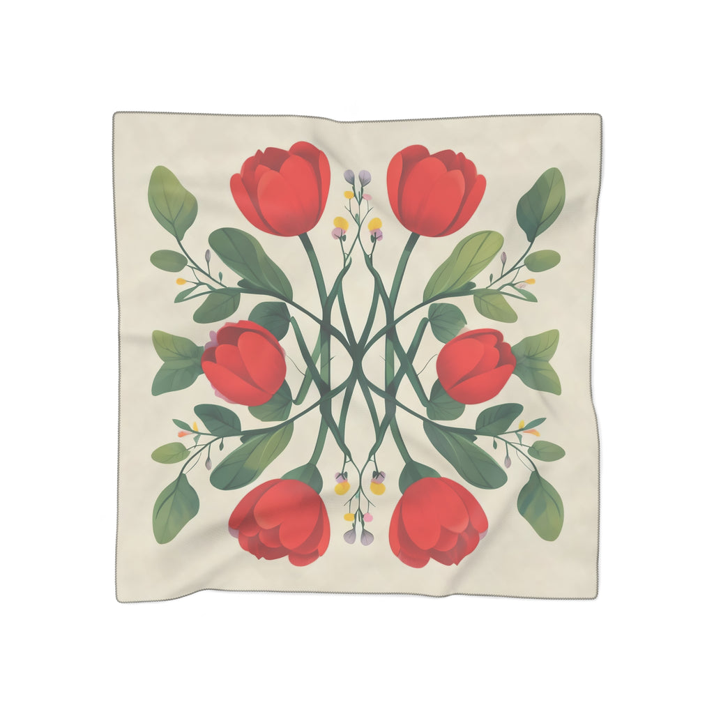 Red Tulips Silk-Look Scarf — Tulips Graphic Print