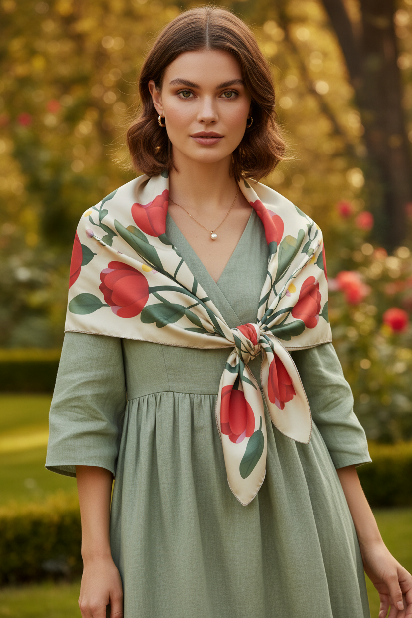 Red Tulips Silk-Look Scarf — Tulips Graphic Print