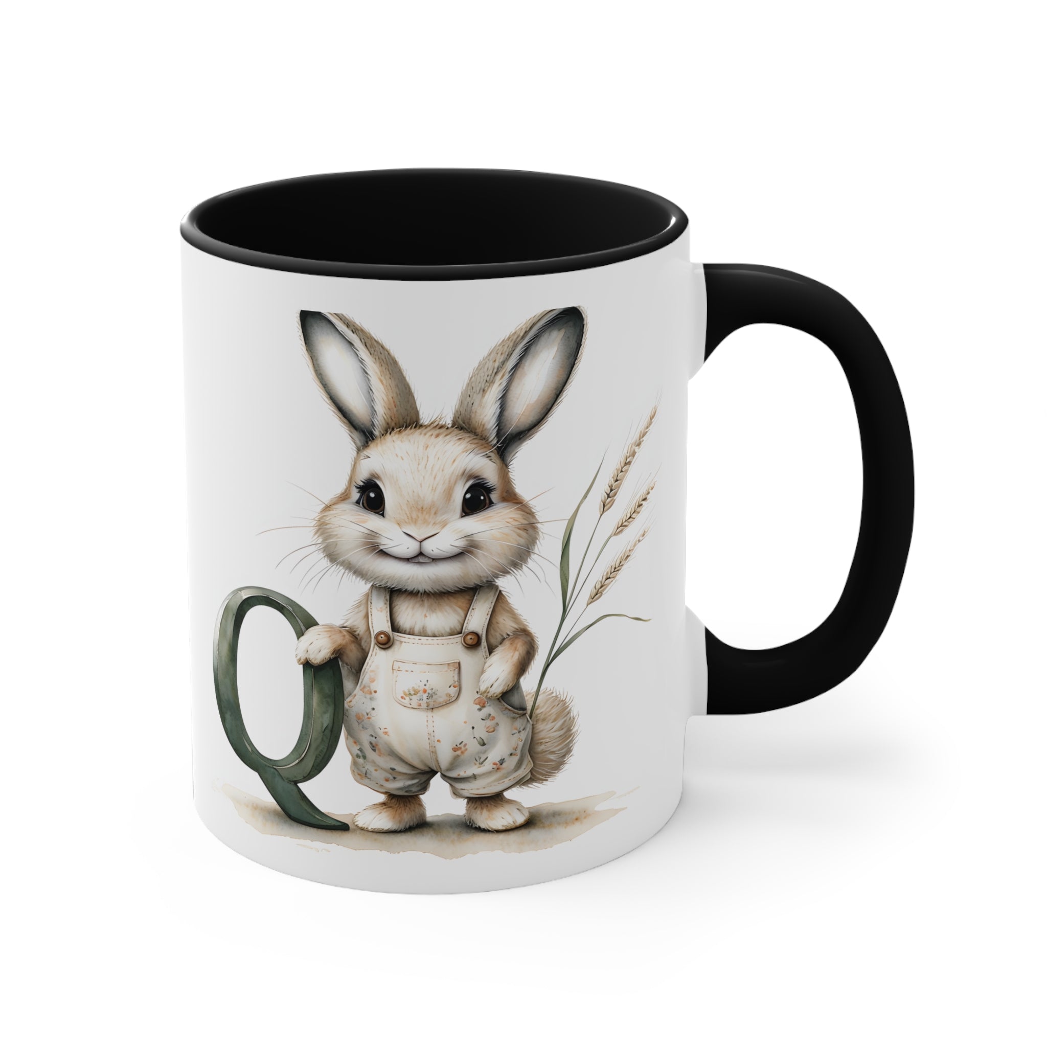 Whimsical Letter Q Rabbit Mug - Cute Bunny Coffee Cup, Spring Gift, Kids' Mug, Animal Lover's Gift, Ceramic Tea Cup