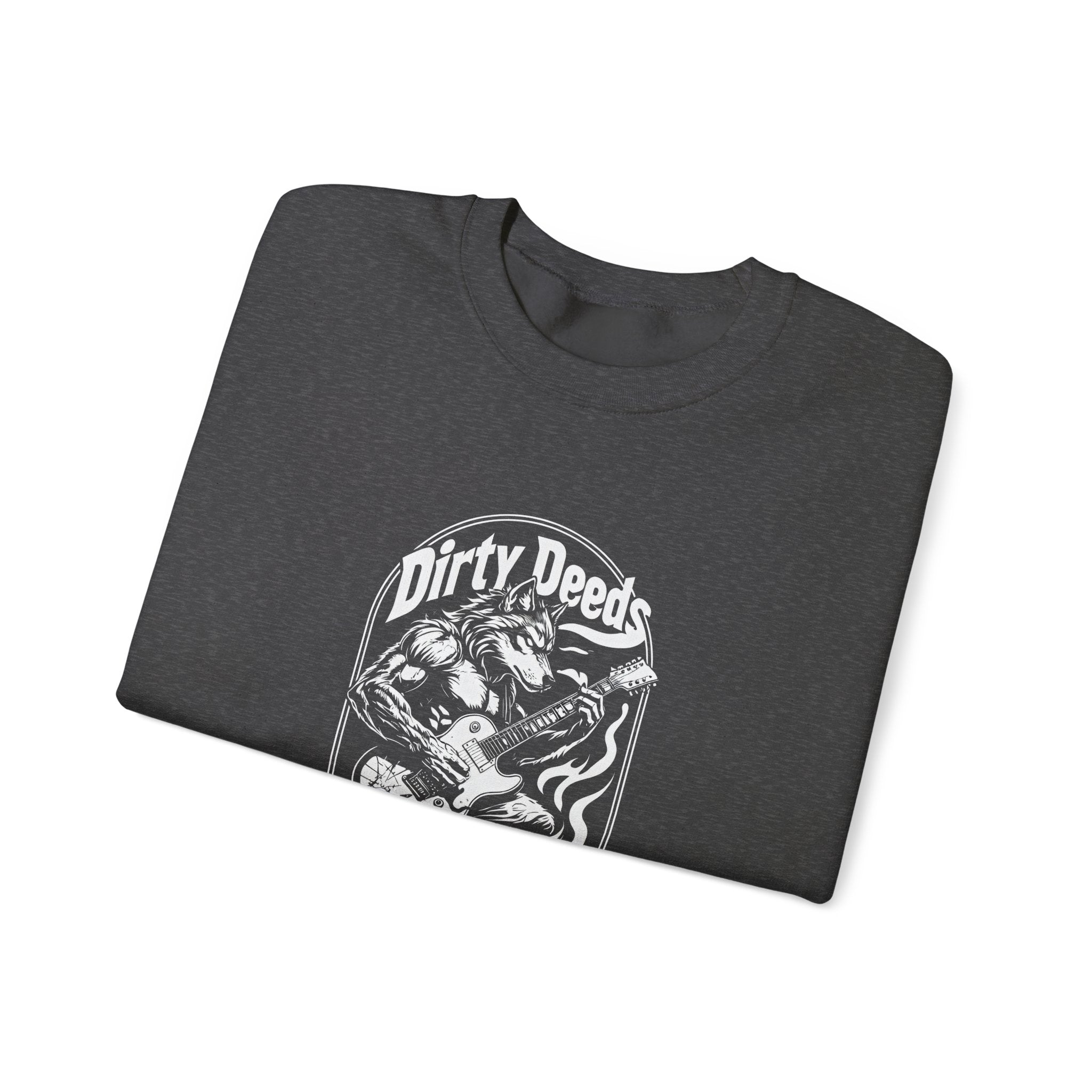 Crewneck Sweatshirt — 'Dirty Deeds Done Dirt Cheap' Retro Skull Graphic
