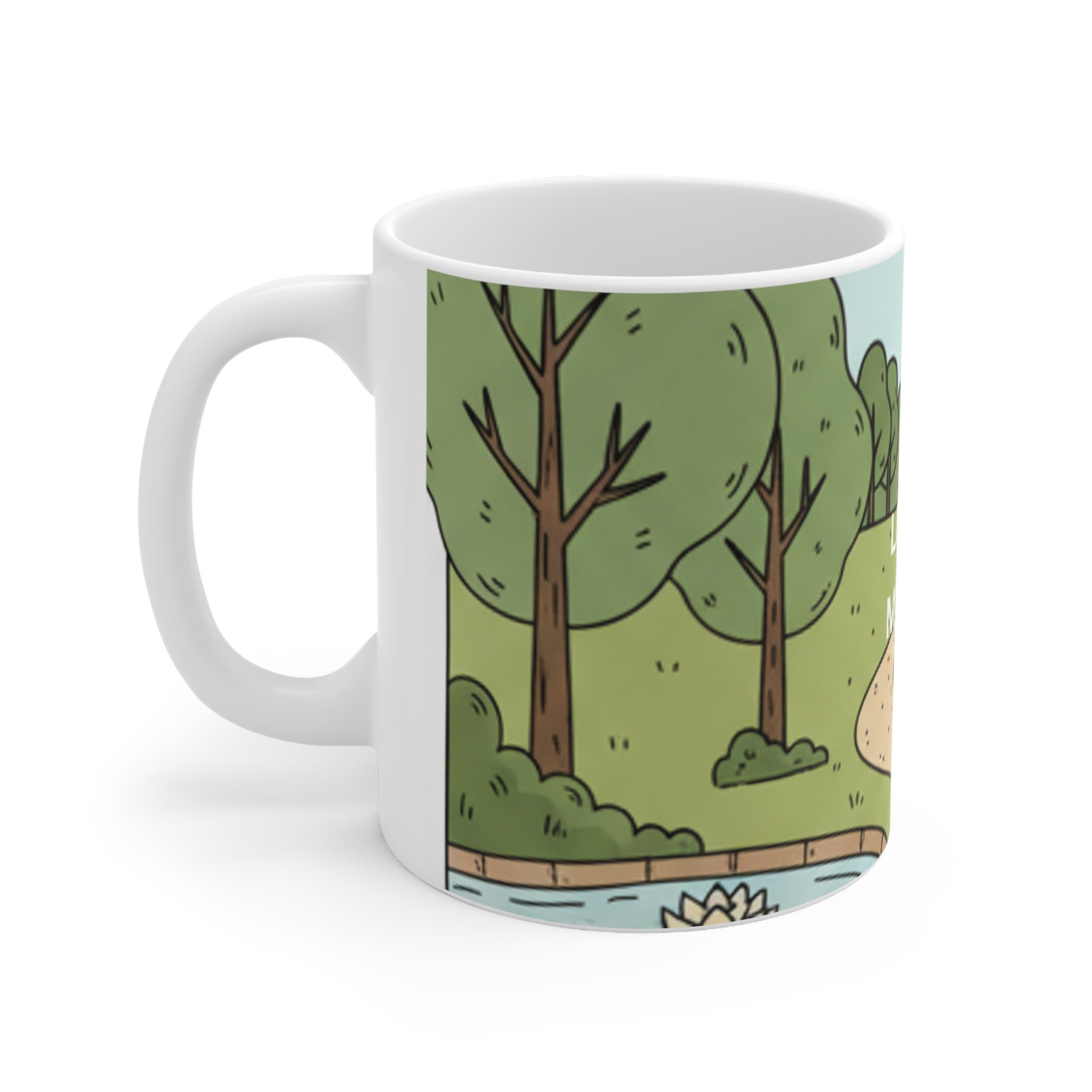 Coffee Mug — "Less Chaos, More Magic" Scenic Park Illustration (11oz)