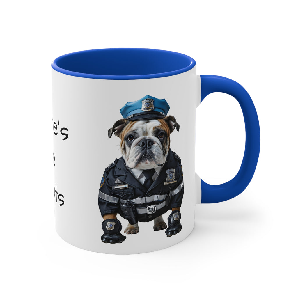 Bulldog in Police Uniform Accent Mug Wheres the Donuts Fun Dog Lover and Police Fan Gift