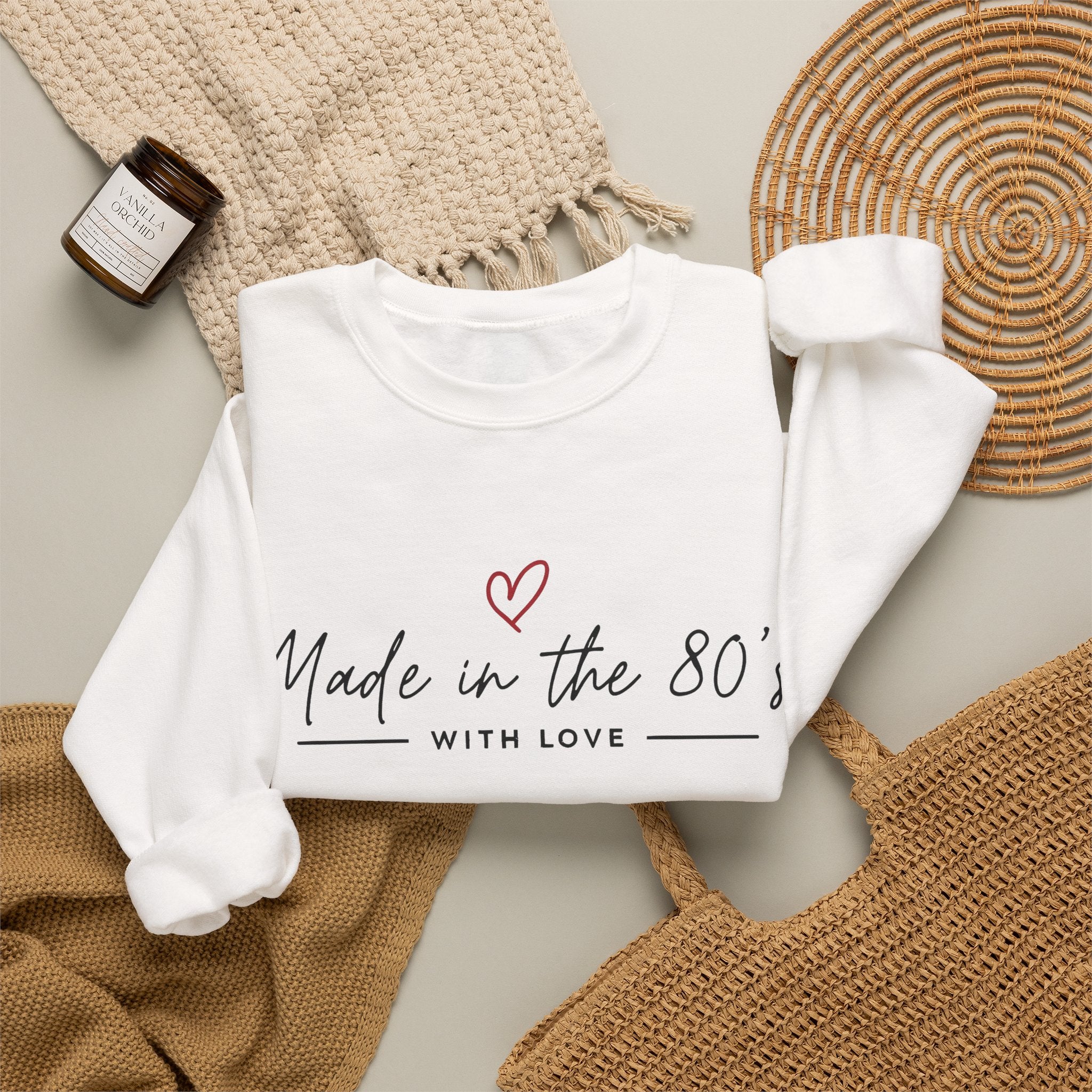 Crewneck Sweatshirt — "Made in the 80's with Love" Vintage Heart Design