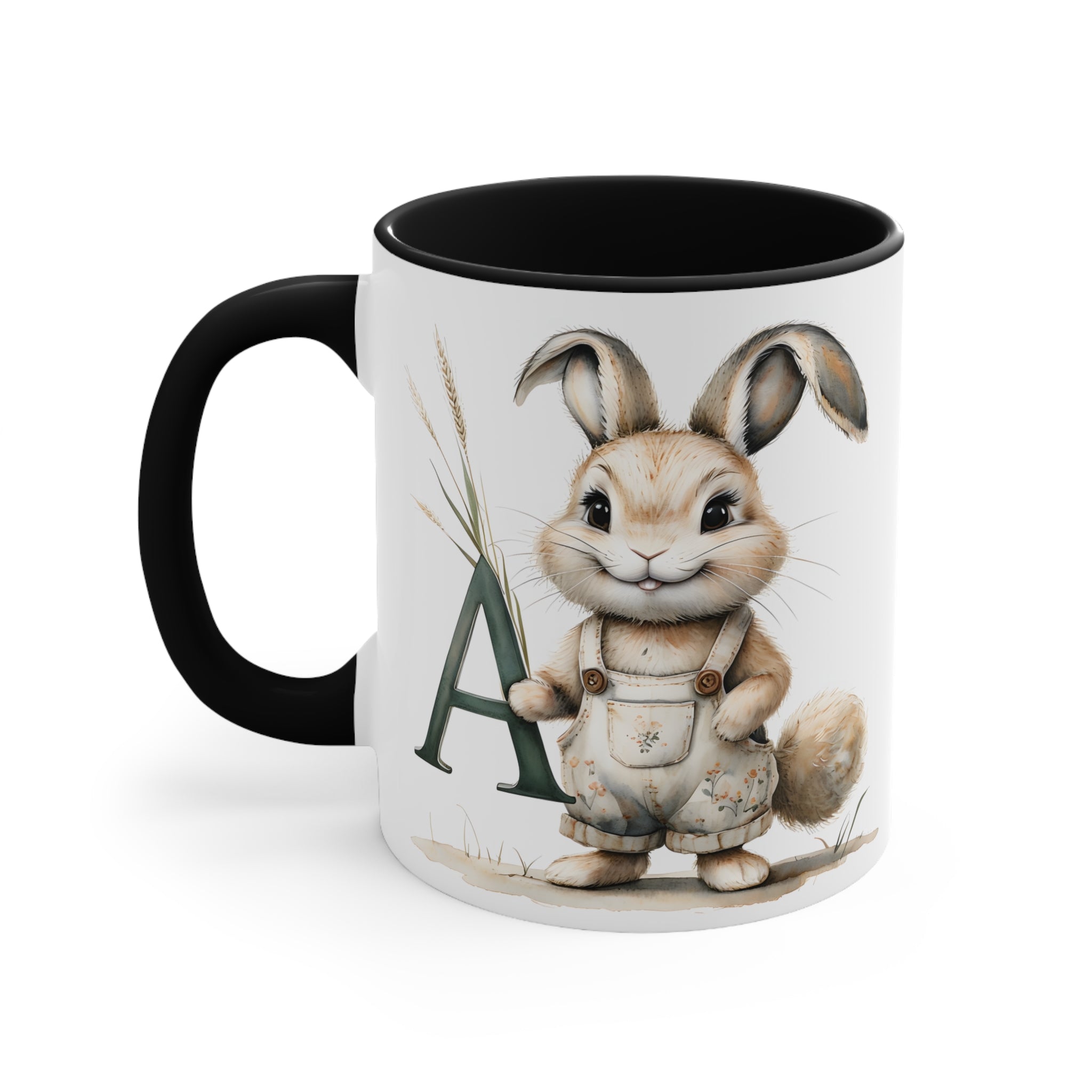 Cute Letter A Colorful Bunny Accent Mug, Perfect for Easter, Gift for Kids and Adults, Unique Home Decor, Coffee Cup