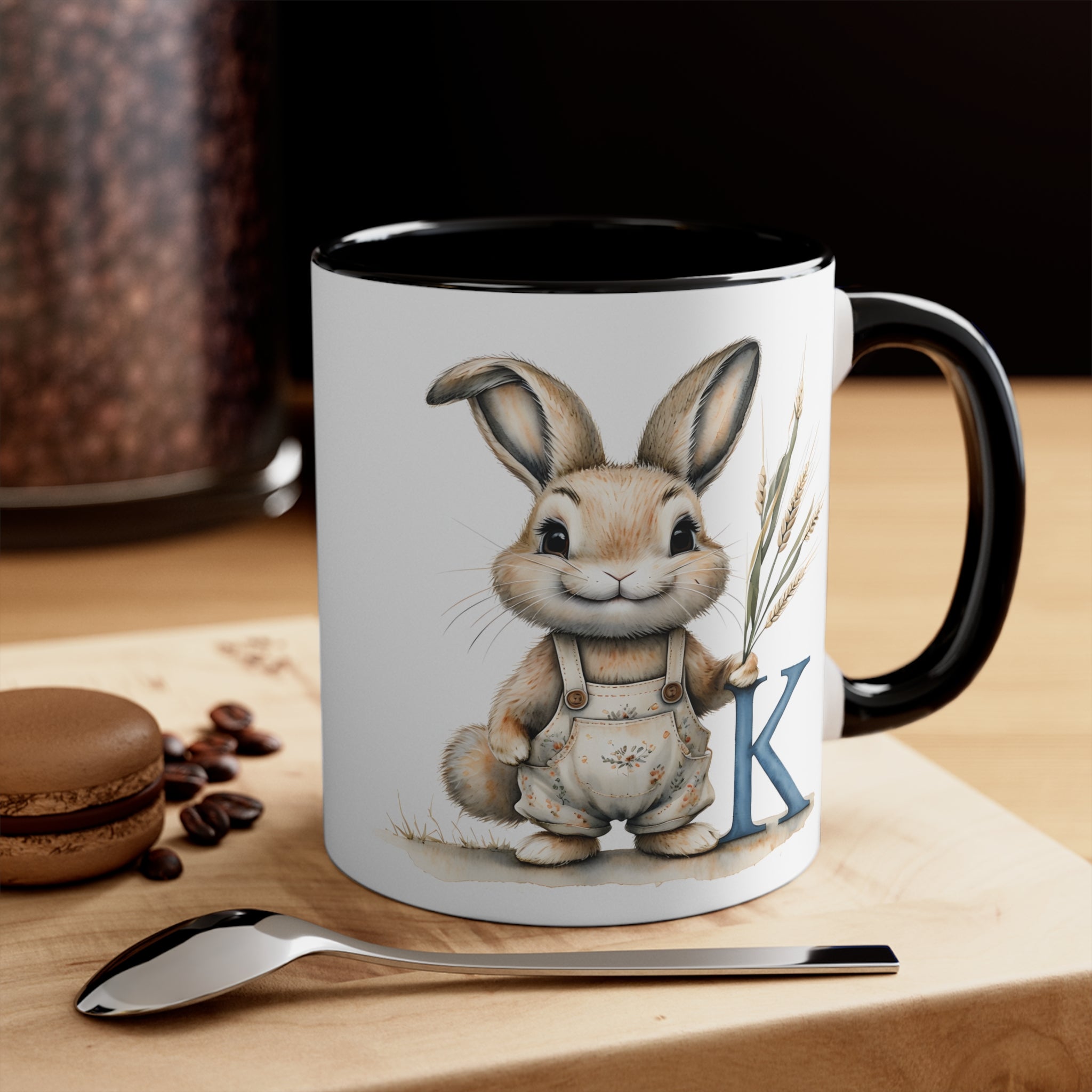 Whimsical Letter K Bunny Mug, Perfect for Easter, Spring Gifts, Farmhouse Decor, Coffee Lover, Accent Mugs