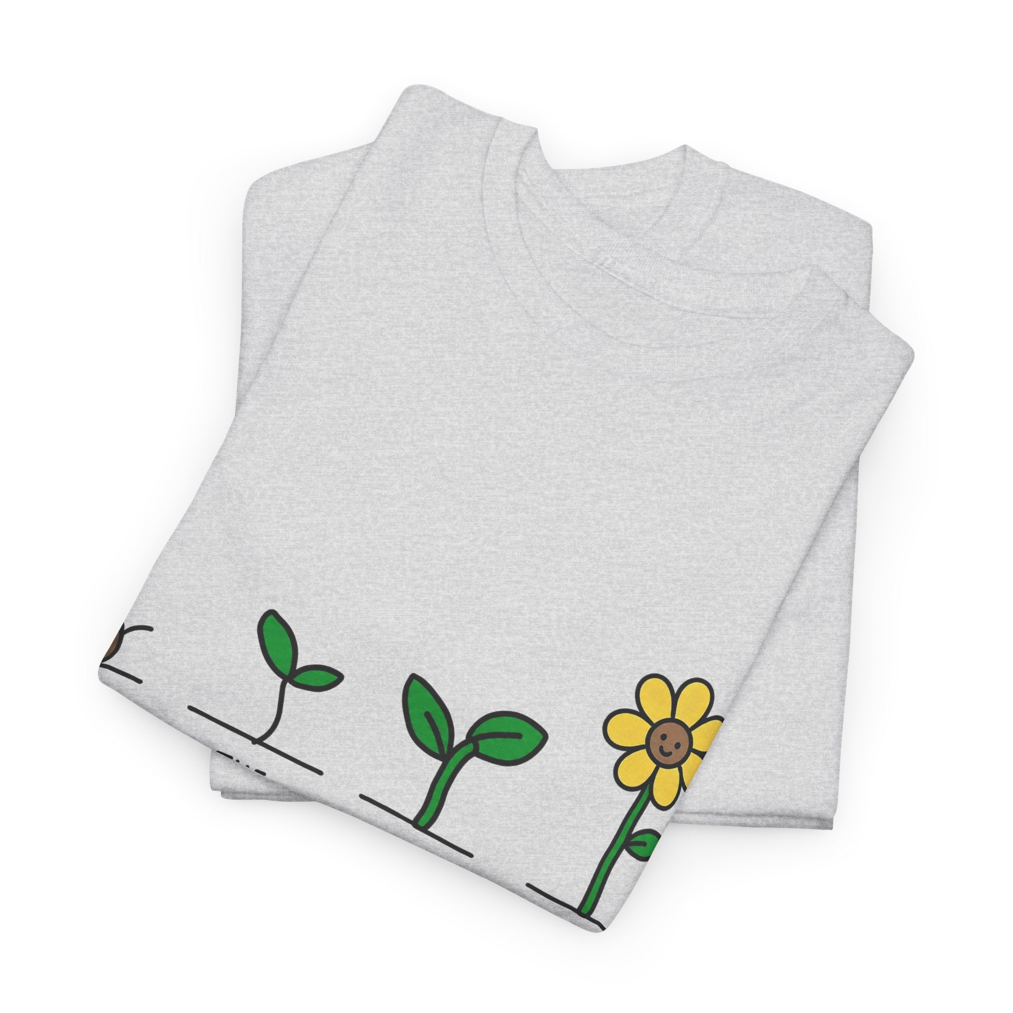 Sport grey T-shirt with sprout-to-flower graphic on the front