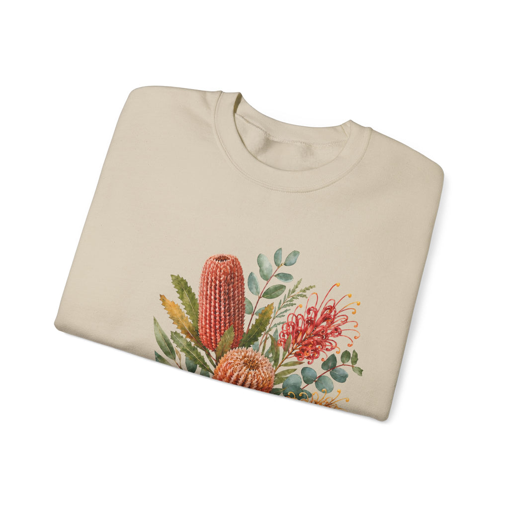 Sand crewneck sweatshirt with colorful cactus floral graphic on the front