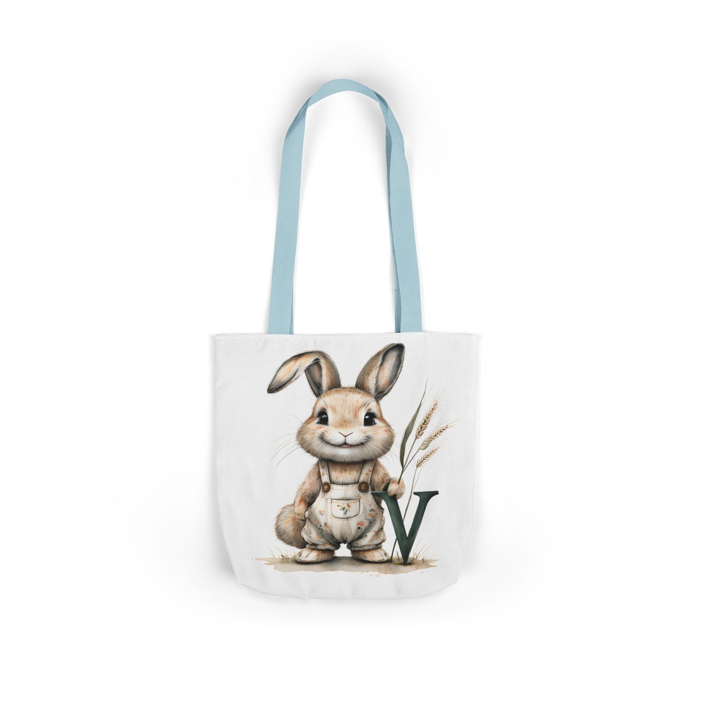 Cute Letter V Bunny Canvas Tote Bag with 5-Color Straps, Easter Gift, Eco-Friendly Shopping Bag, Reusable Grocery Tote