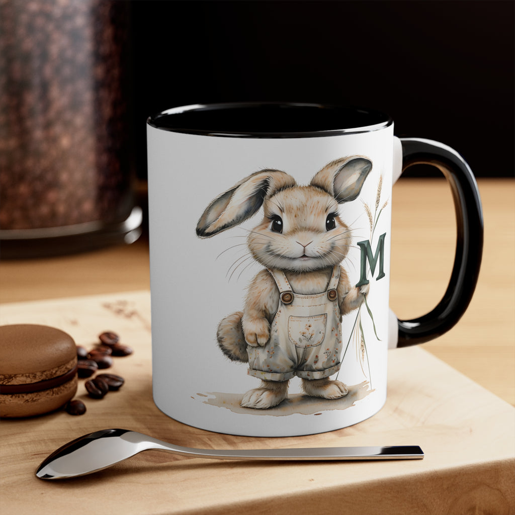 Charming Letter M Bunny Accent Mug, Cute Rabbit Design, Perfect Gift for Animal Lovers, Birthday, Easter, Coffee Lovers, Home Decor