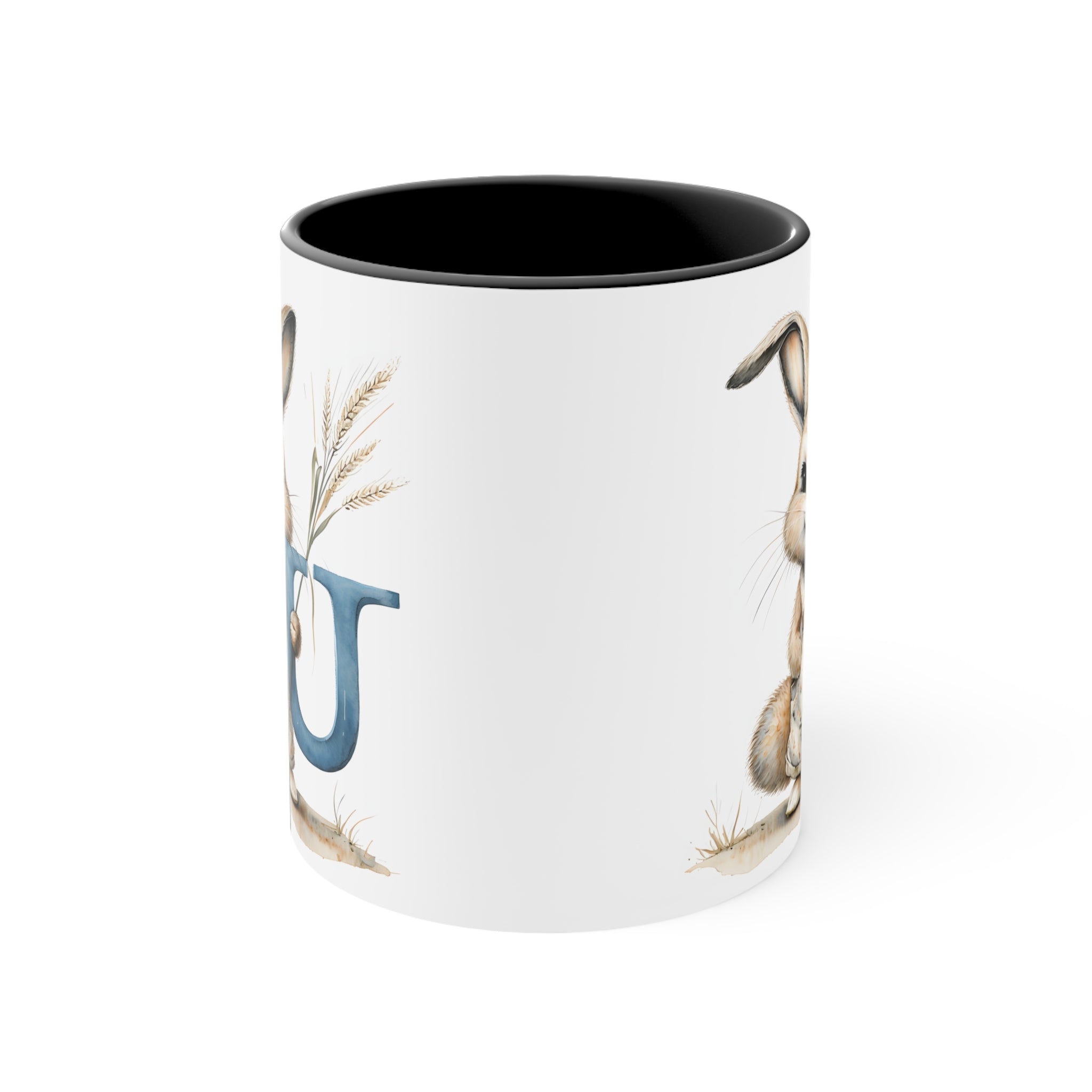 Whimsical Letter U Rabbit Accent Mug, Perfect for Easter, Coffee Lovers, Cute Gifts, Home Decor, Breakfast Table, Unique Tea Mug