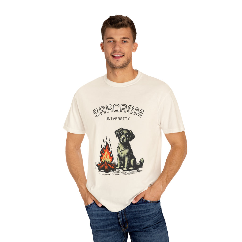 Sarcasm University, Hot Dog Unisex T-Shirt - Perfect for Dog Lovers, Quirky, Cozy Nights, Gifts for Pet Parents, Summer Camp Tee