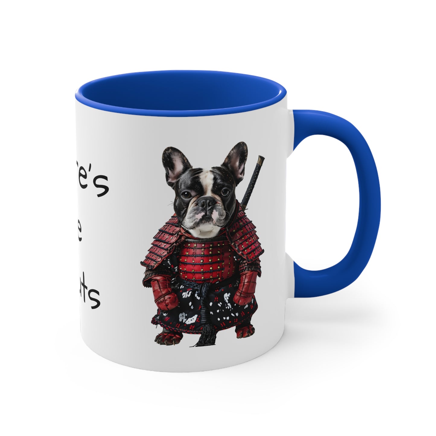 French Bulldog in Samurai Outfit Accent Mug Wheres the Donuts Fun Dog Lover and Samurai Fan Gift