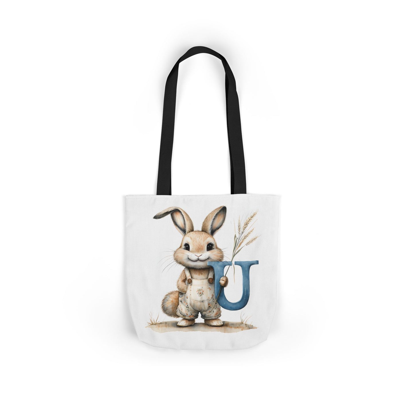 Whimsical Letter U Bunny Canvas Tote Bag, Easter Gift, Eco-Friendly Bag, Spring Decor, Cute Animal Lover's Tote