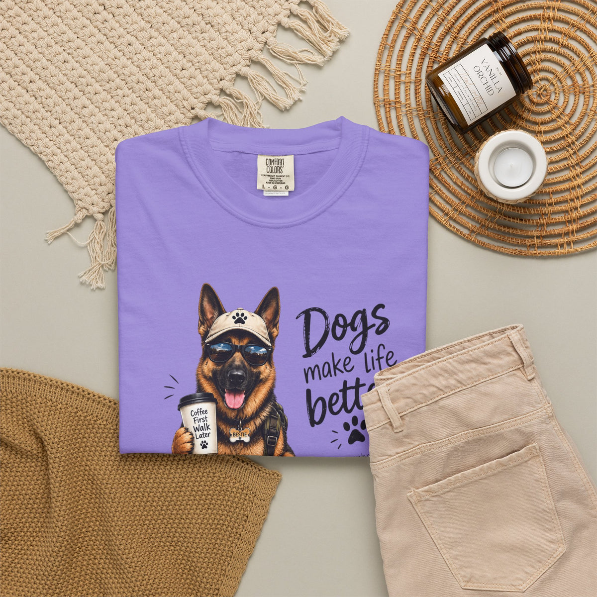 Dog Lovers German Shepherd T‑Shirt — "Dogs Make Life Better" Graphic Tee
