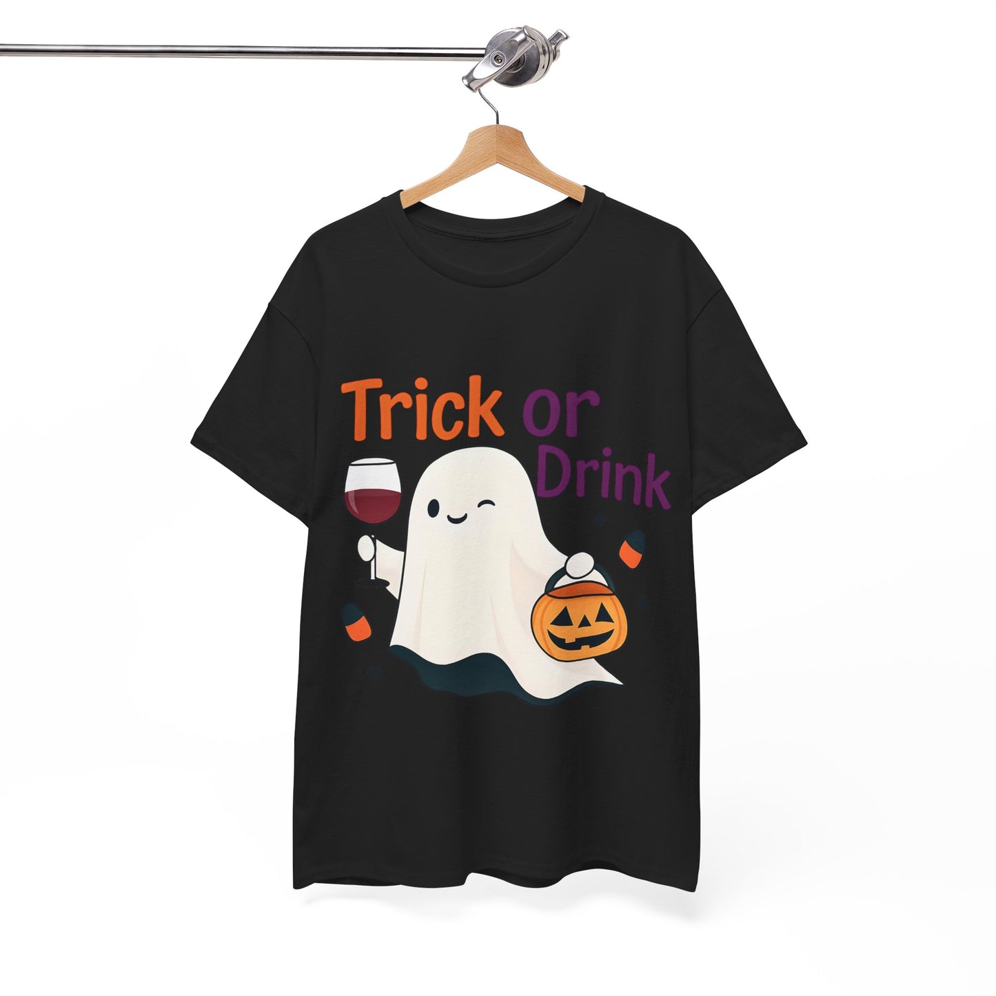 Halloween Ghost Tee, Fun Unisex Tee, Trick or Drink T-Shirt, Casual Halloween Apparel, Spooky Season Gift, Seasonal Humor Shirt