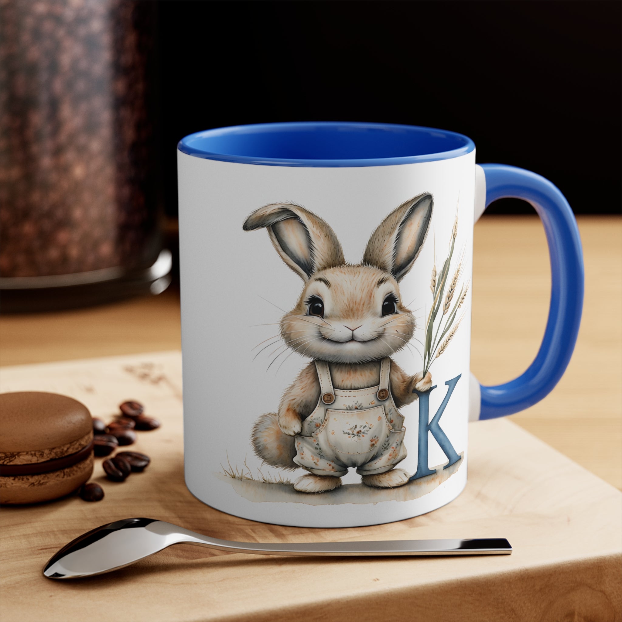 Whimsical Letter K Bunny Mug, Perfect for Easter, Spring Gifts, Farmhouse Decor, Coffee Lover, Accent Mugs