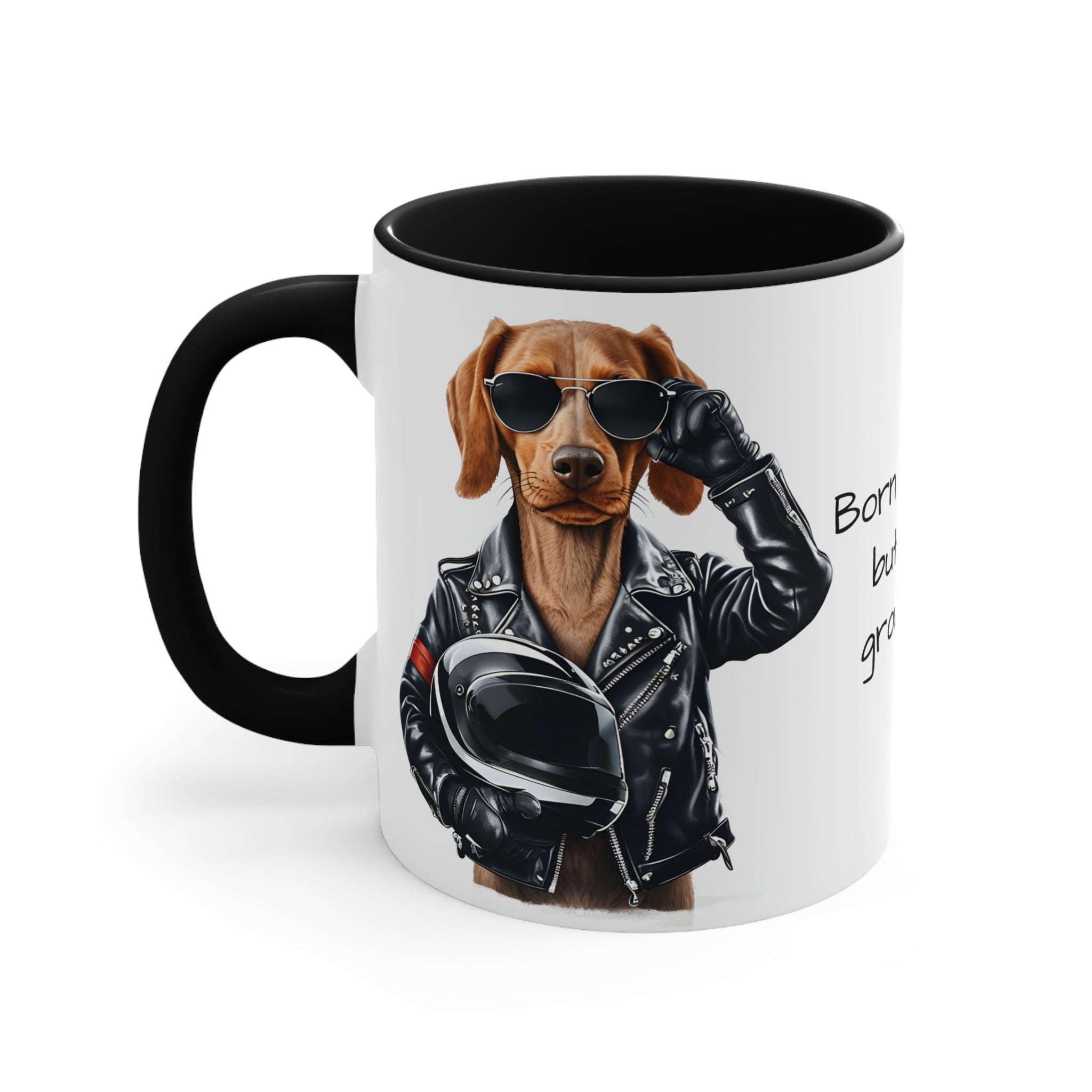 Brown Dachshund in Motorbike Outfit Accent Mug Trendy Dog Lover Mug Ideal Gift for Motorcycle and Dog Fans