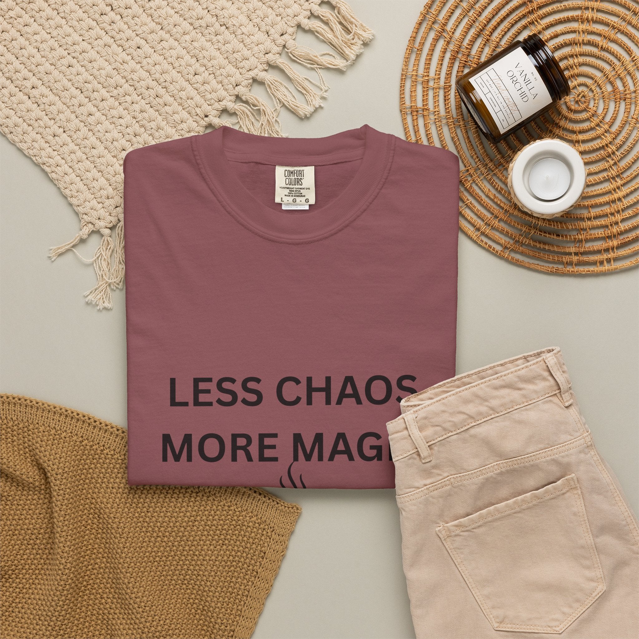 Less Chaos, More Magic T-Shirt — Cozy Coffee Cup Graphic Tee