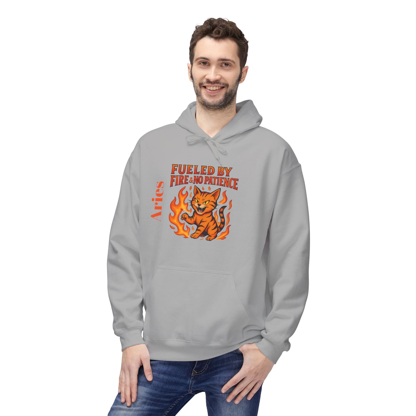 Aries Cat Fire Vibe Hoodie, Astrology Sweatshirt, Custom Zodiac Gift, Unisex Pullover, Birthday Celebration, Astrology Lover Hoodie