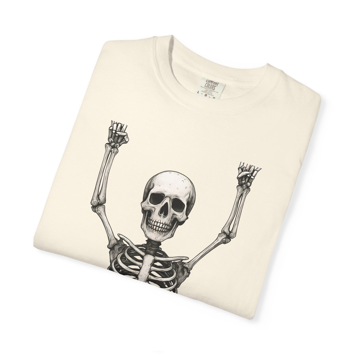 Hands Up Skeleton Graphic T-shirt, Unisex Vintage Tee for Halloween, Casual Wear, Skeleton Art, Gift for Spooky Lovers, Festival Apparel